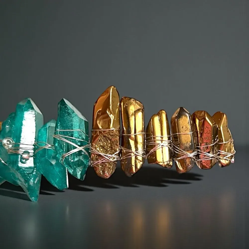 Handmade Genuine Gold and Teal Crystal Headband